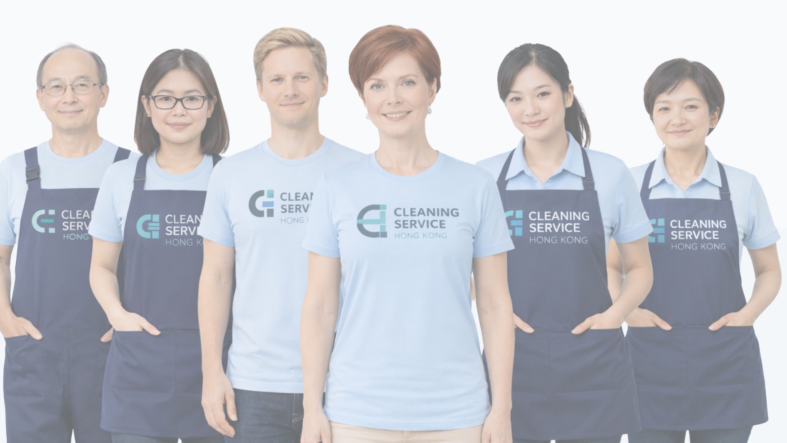 A dedicated team of cleaners from Cleaning Service Hong Kong working together in a bright, modern office space.